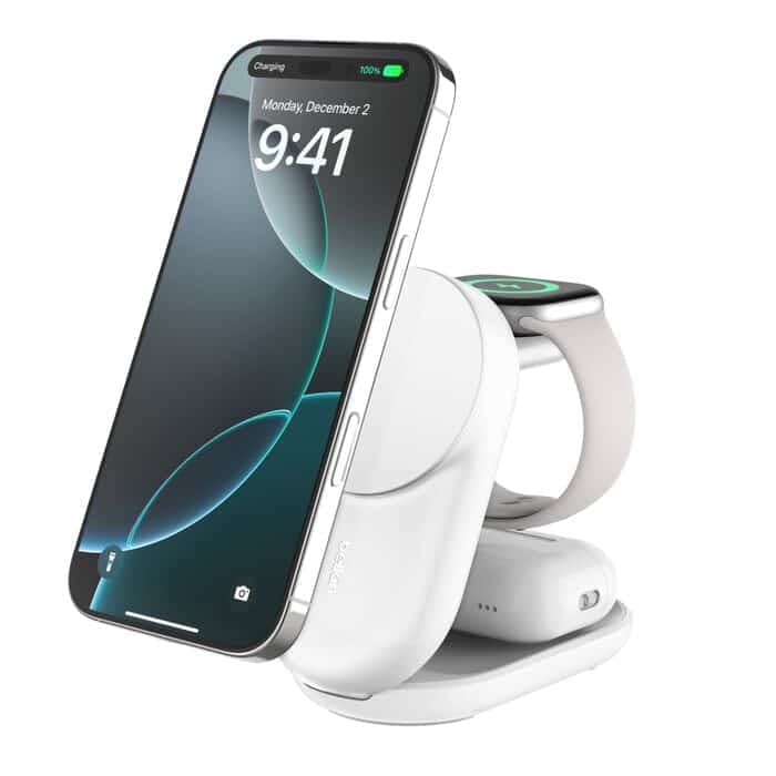 BELKIN 25w Qi2 3-IN-1 Foldable Charger, White simsiz zaryadka 1