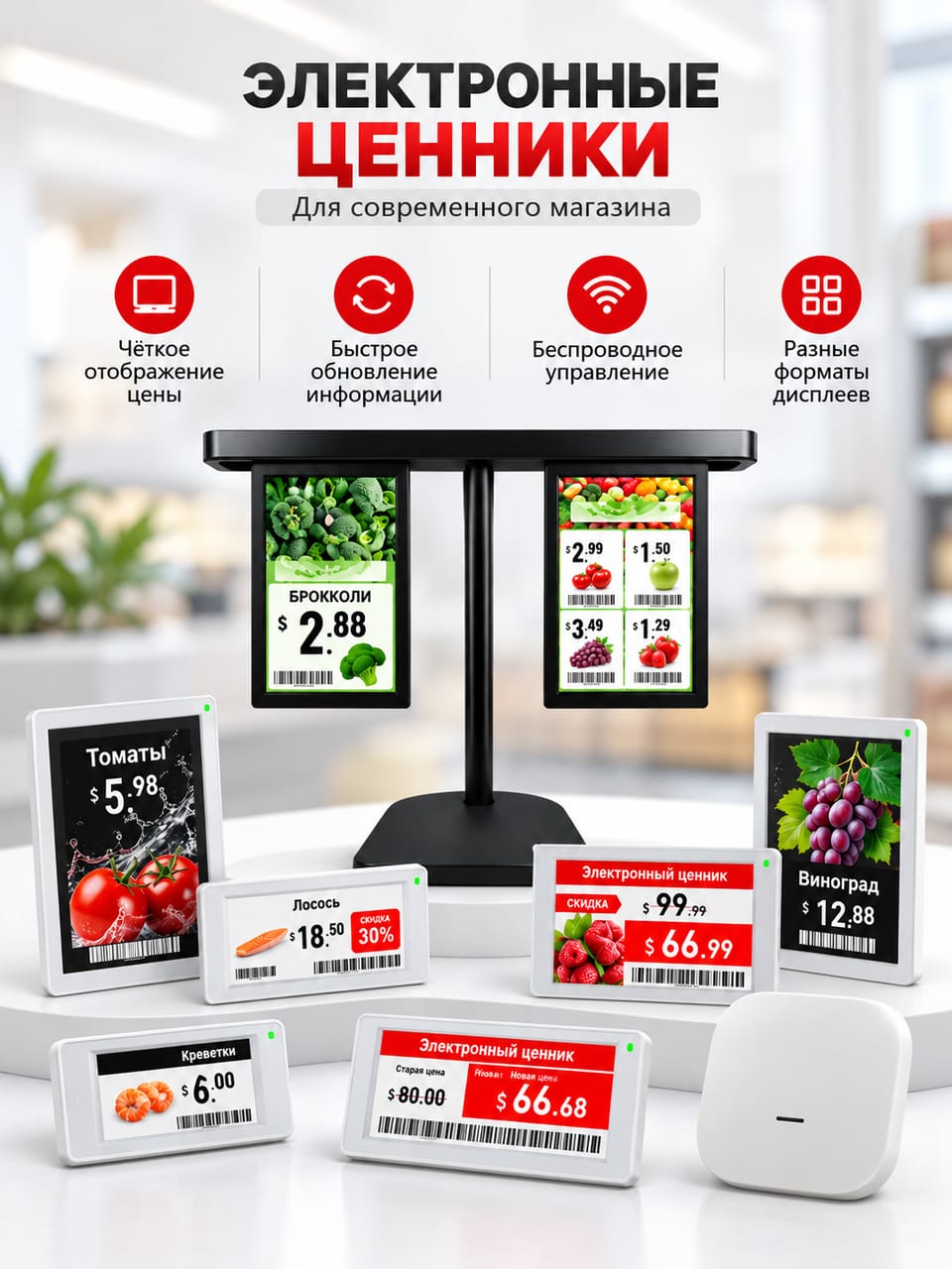 Набор электронных ценников 8шт Hub 1шт screen 2шт Display Stand 1шт Power Block 1шт 1