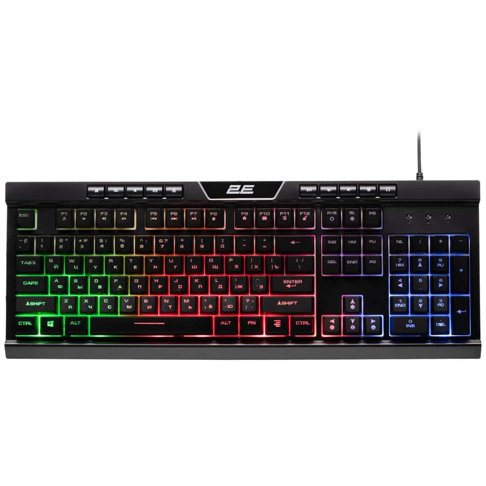 Klaviatura membranali 2E GAMING KG300 114key, USB-A, EN/RU, LED, qora 1